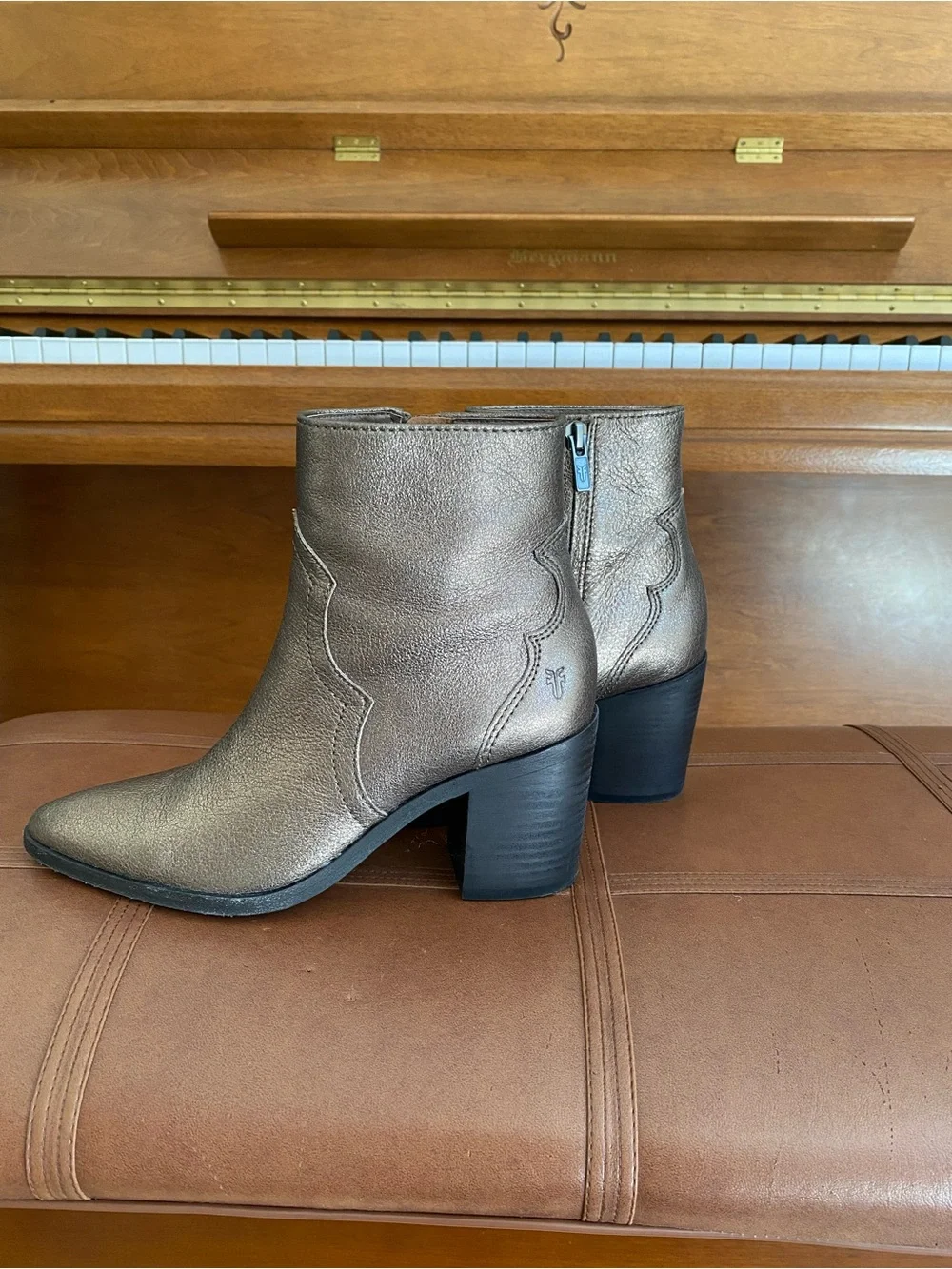 Frye Flynn Metallic Leather Ankle Booties